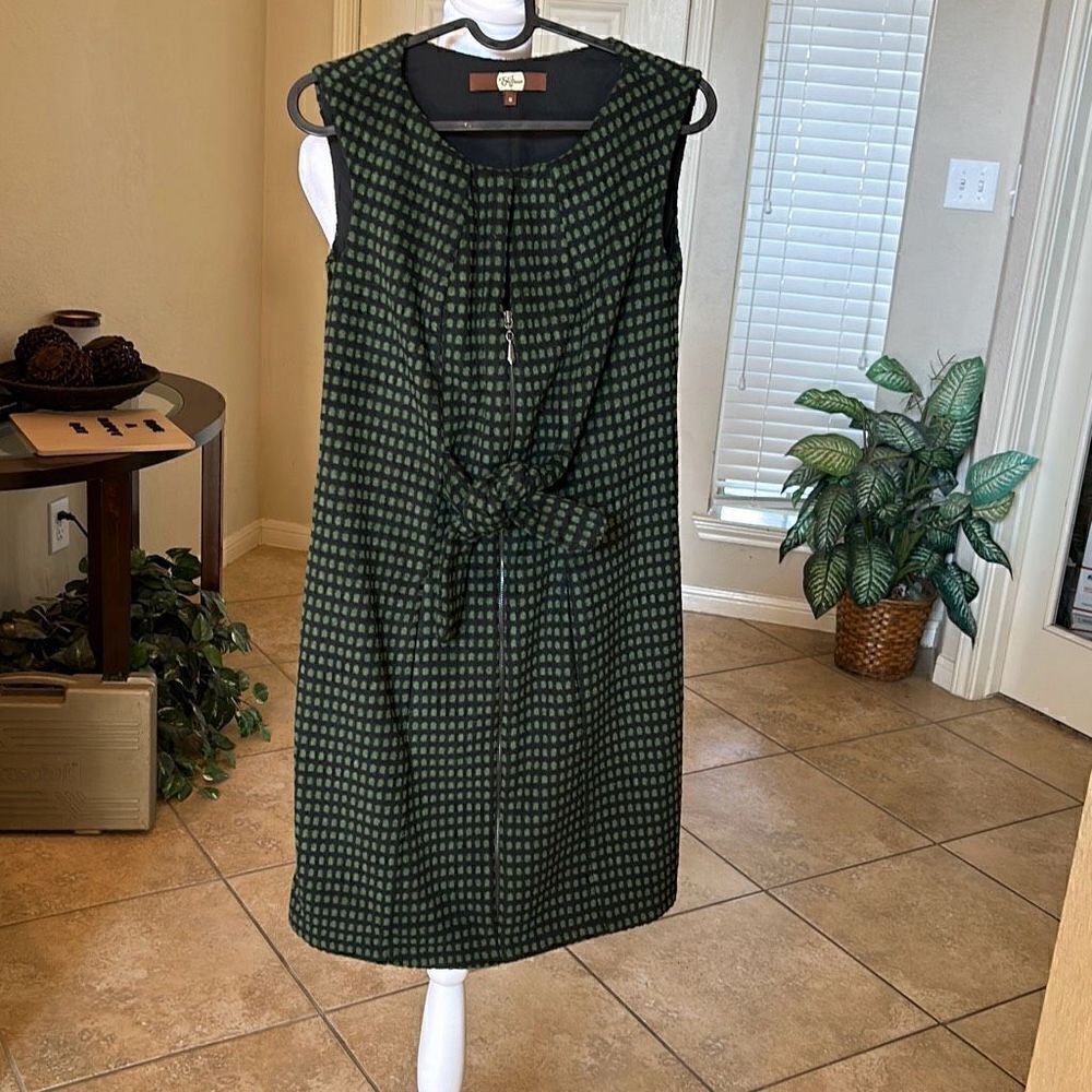 Eva Franco Anthropologie Womens 8 Midi Dress Tie Sleeveless Black Green NWOT